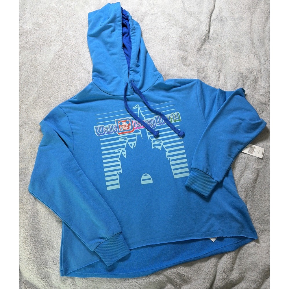 Authentic Walt Disney World Cropped Castle Blue Retro Style Hoodie Size XS